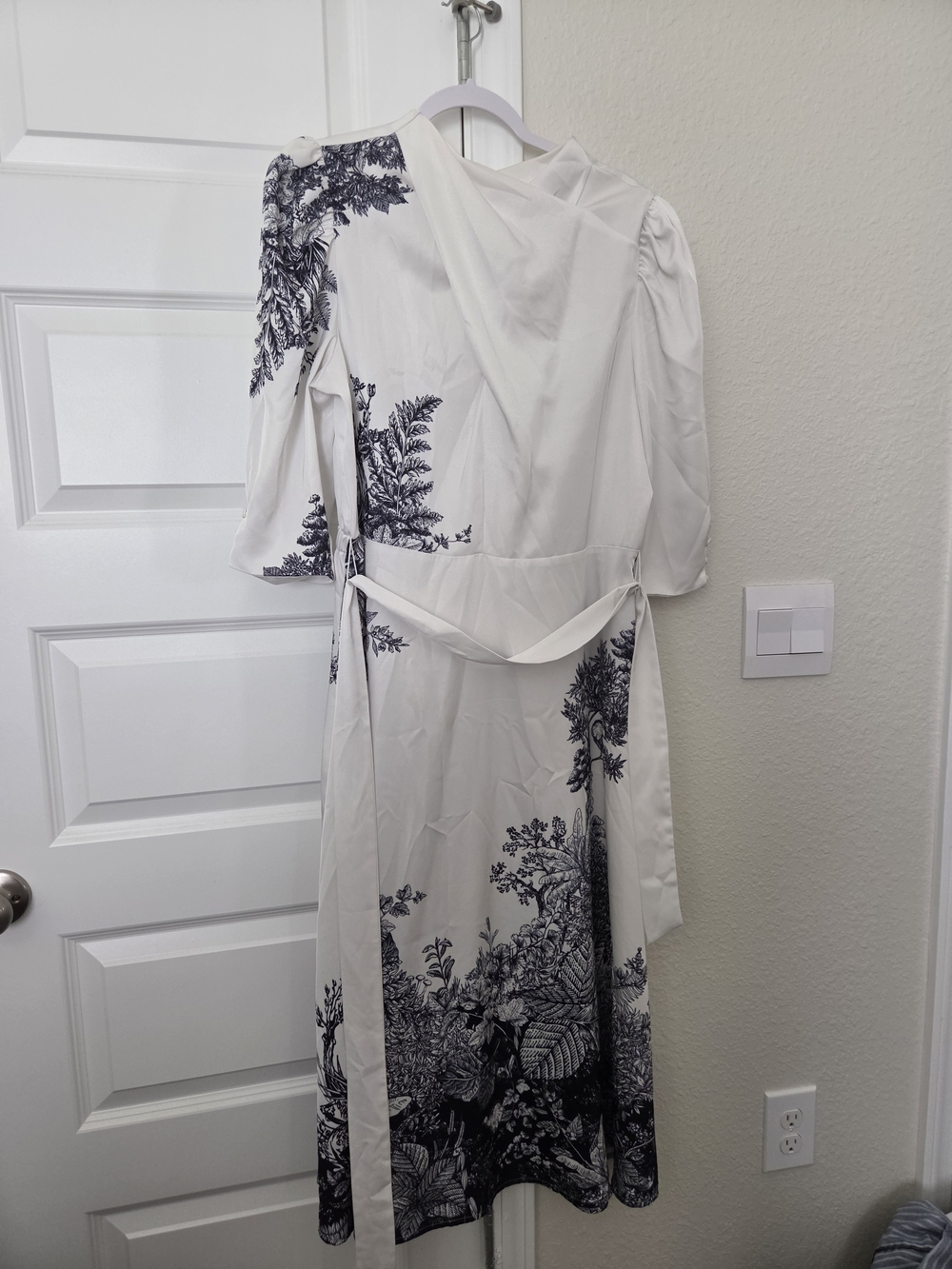 White Maxi Wrap Dress with Navy Botanical Print